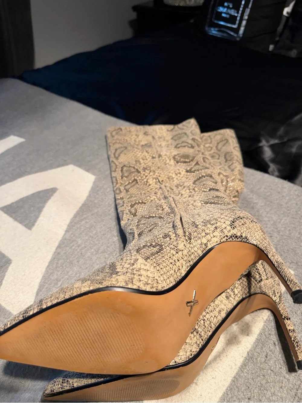 Express Snakeskin Over-the-Knee Pointed Stiletto Boot - Brown